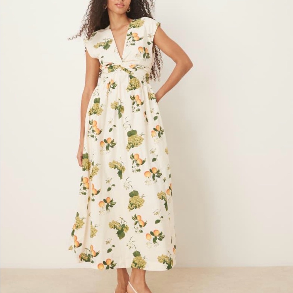 Abercrombie Twist-Front Print Maxi Dress - Cream